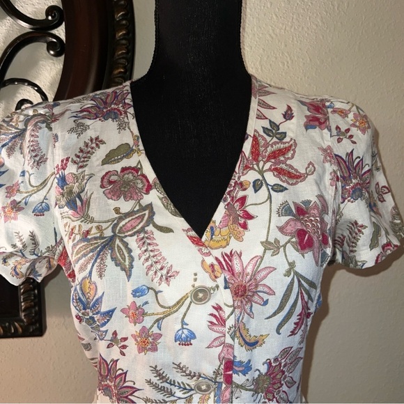 Ralph Lauren Polo Women’s Floral Linen V-Neck Midi Dress 100% Linen NWT Size 6 - Picture 2 of 16